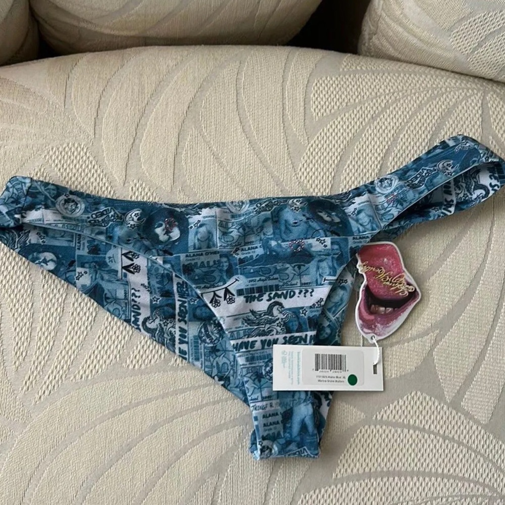 Frankie’s Bikinis  Blue Graphic Bottoms
